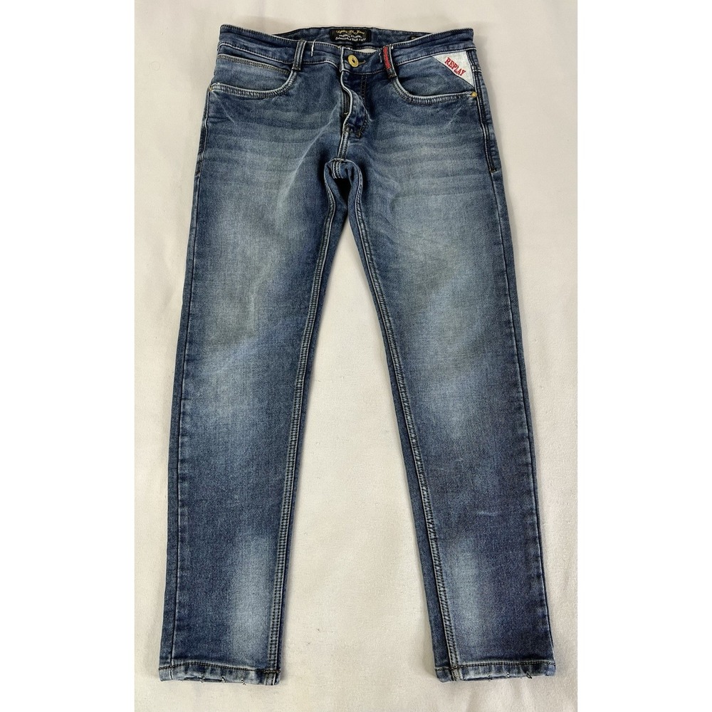 REPLAY‎ ANBASS  BLUE MEN'S JEANS W32 L28.5 Ankle Fit STRETCH MEN'S DENIM IT